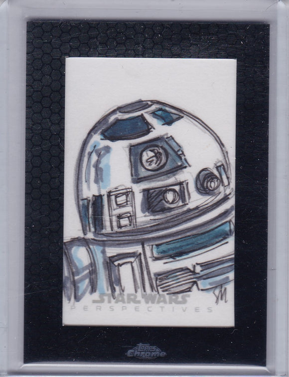2014 Topps Star Wars Chrome Perspectives R2D2 Sketch by Sian Mandrake