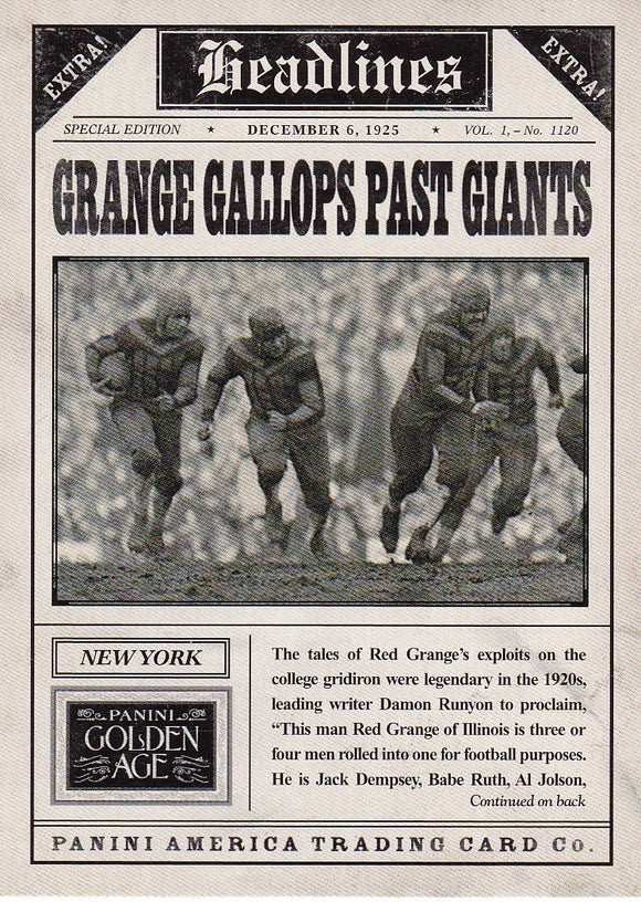 2013 Golden Age Headlines Insert card #2 Grange Gallops Past Giants