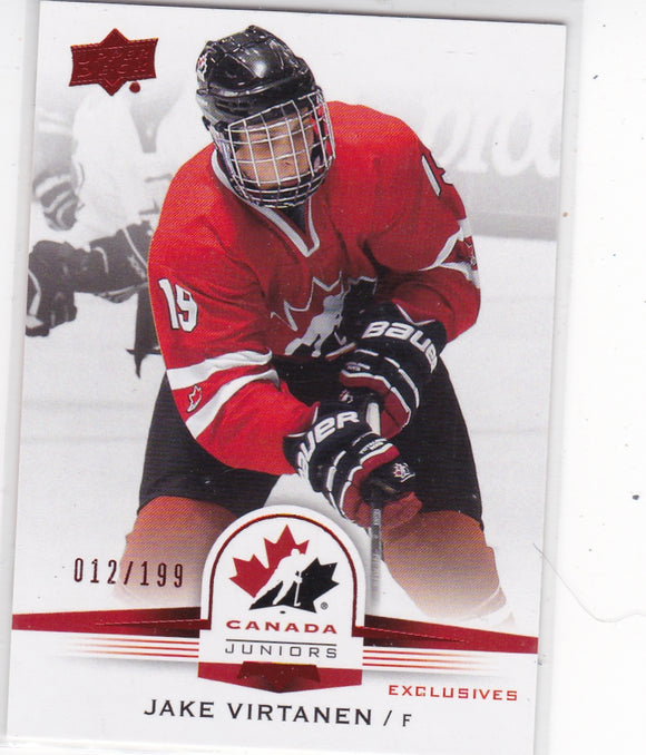 Jake Virtanen 2014-15 UD Team Canada Juniors card #44 Red Exclusives #d 012/199