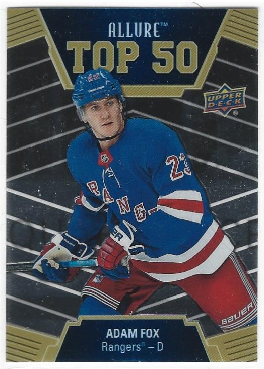 Adam Fox 2019-20 Upper Deck Allure Top 50 card T50-5