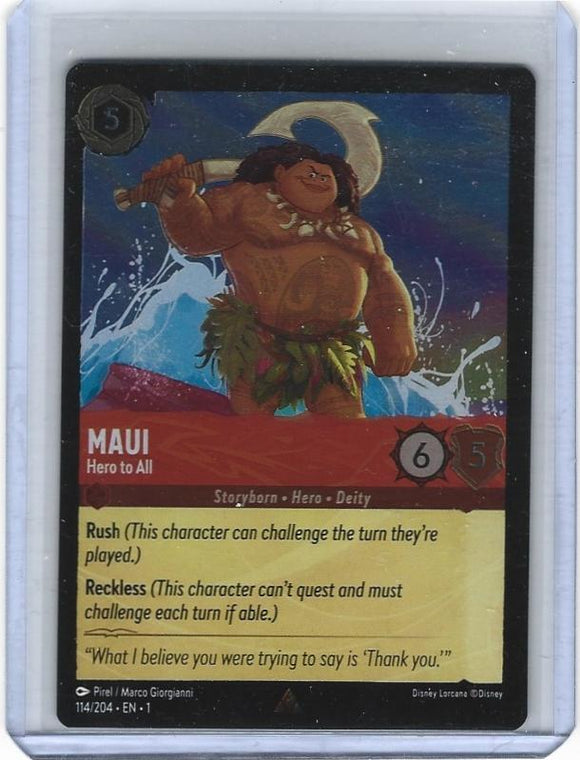 Disney Lorcana MAUI Hero to All 114/204 Rare Foil The First Chapter