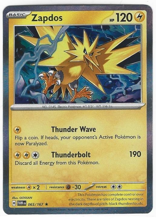 Pokémon TCG Zapdos Twilight Masquerade Holo Rare 065/167