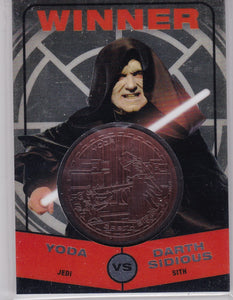 Star Wars Chrome Jedi Vs Sith Yoda Vs Darth Sidious Winner Medallion card