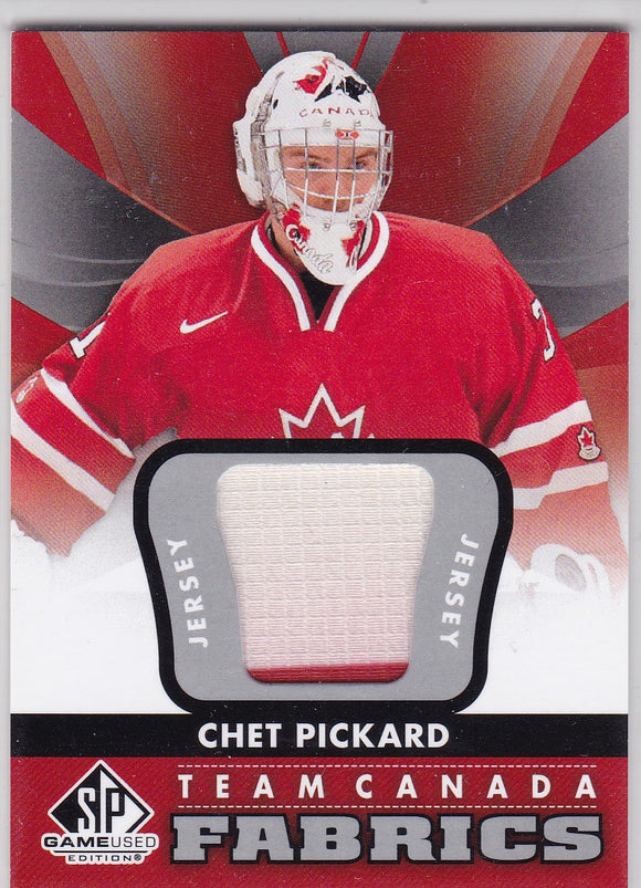 Chet Pickard 2012-13 SP Game Used Team Canada Jersey card TC-18