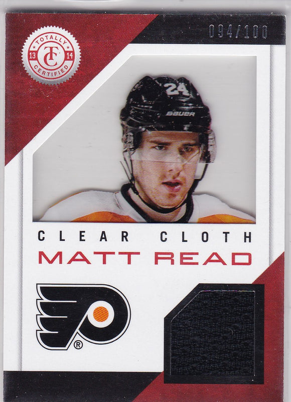 Matt Read 2013-14 Totally Certified Clear Cloth Jersey card CL-MRE #d 094/100