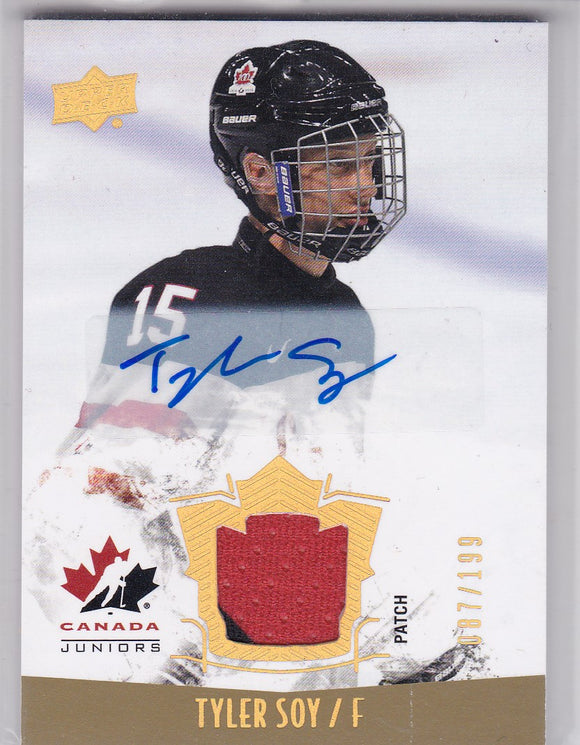 Tyler Soy 2015-16 UD Team Canada Juniors Autograph Patch card #138 #d 087/199