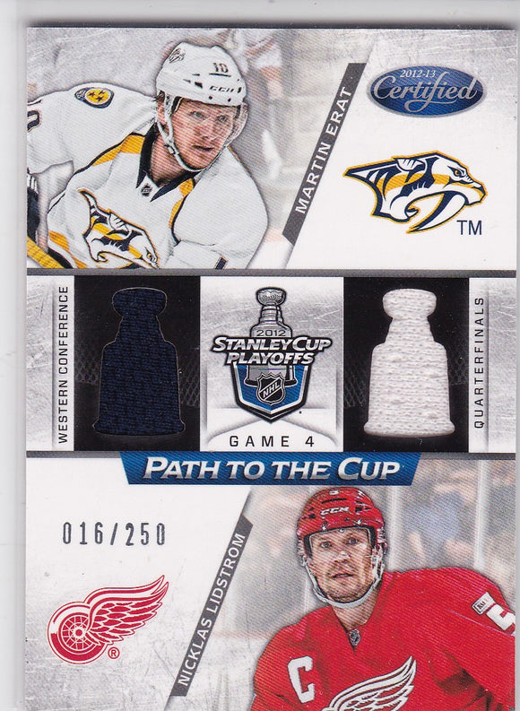 Martin Erat Nicklas Lidstrom 2012-13 Certified Path To The Cup Jersey card PCQF20 #d 016/250