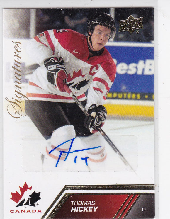 Thomas Hickey 2013-14 UD Team Canada Signatures Autograph card #90