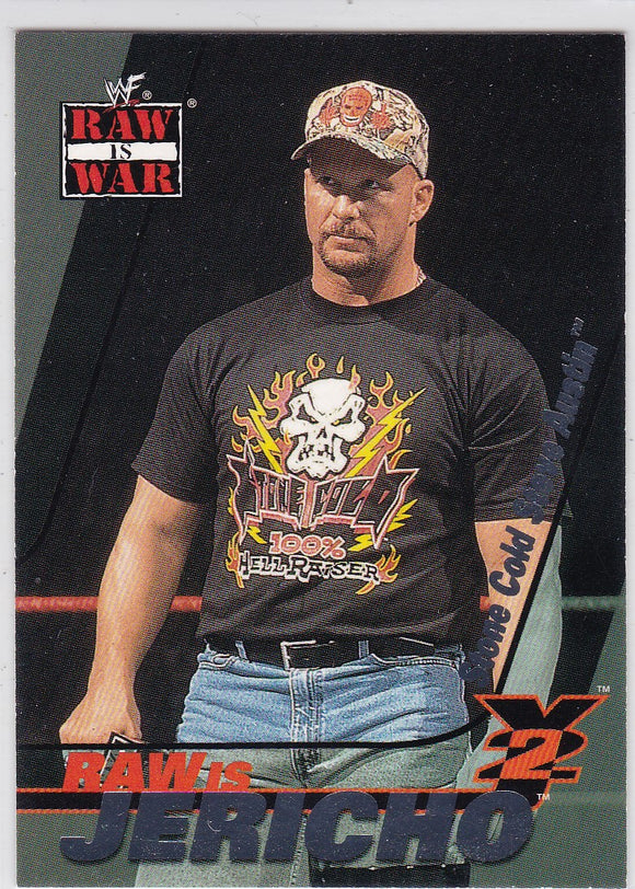 2001 Fleer WWF Raw Is War Raw Is Jericho card 2 of 15 RJ Chris Jericho on Stone Cold Steve Austin