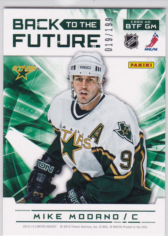 Scott Glennie Mike Modano 2012-13 Limited Back To The Future card BTF-GM #d 019/199