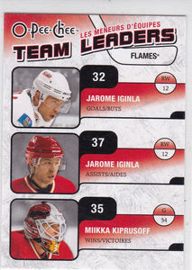 Jarome Iginla Miikka Kiprusoff 2010-11 O-Pee-Chee Team Leaders card TL-5