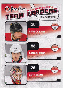 Antti Niemi Patrick Kane 2010-11 O-Pee-Chee Team Leaders card TL-7