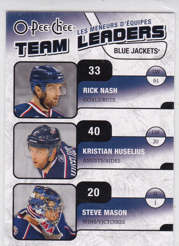 Kristian Huselius Steve Mason Rick Nash 2010-11 O-Pee-Chee Team Leaders card TL-9