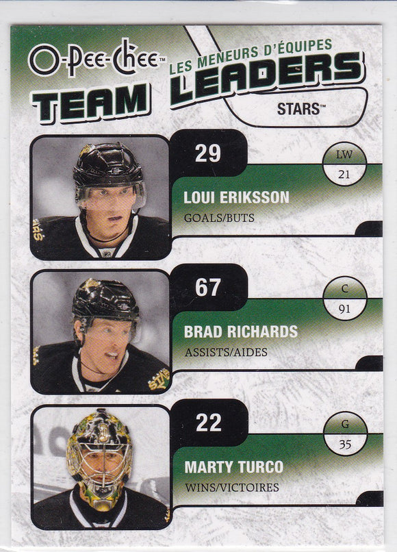 Marty Turco Loui Eriksson Brad Richards 2010-11 O-Pee-Chee Team Leaders card TL-10