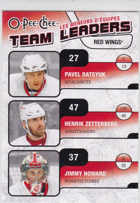 Pavel Datsyuk Jim Howard Henrik Zetterberg 2010-11 O-Pee-Chee Team Leaders card TL-11