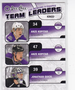 Anze Kopitar Jonathan Quick 2010-11 O-Pee-Chee Team Leaders card TL-14
