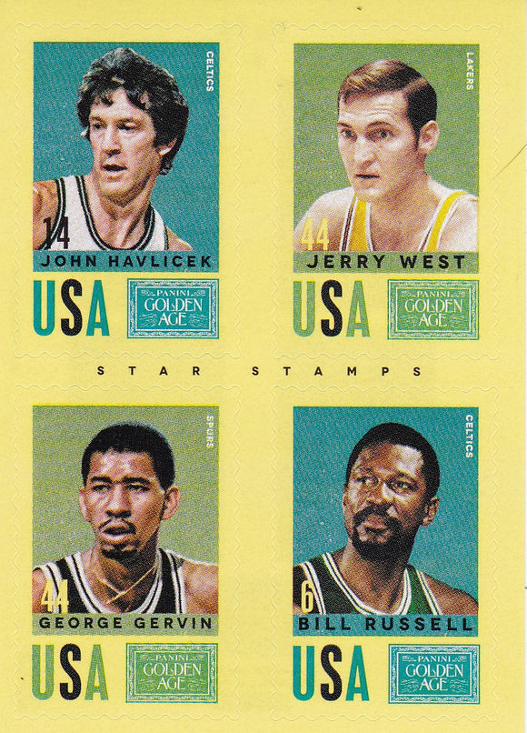 2014 Golden Age Star Stamps Insert #14 Jerry West John Havlicek Bill Russell George Gervin
