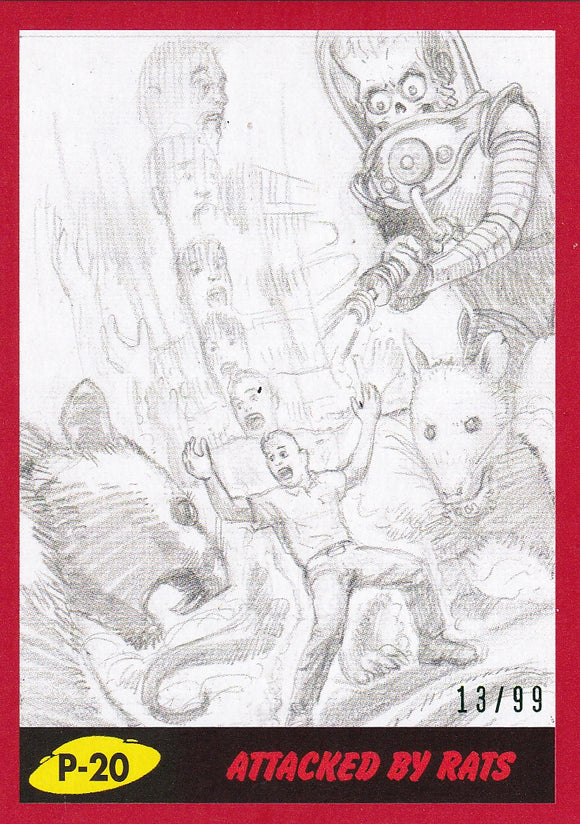 2017 Topps Mars Attacks The Revenge Pencil Art card #P-20 Red Parallel #d 13/99
