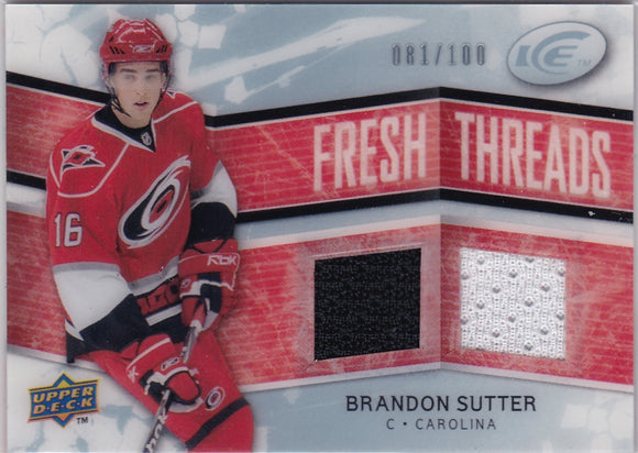 Brandon Sutter 2008-09 UD Ice Fresh Threads Jersey card FT-BS #d 081/100