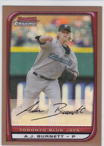 A.J. Burnett 2008 Bowman Chrome card #21 Gold Refractor #d 48/50