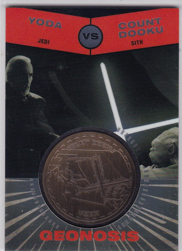 Star Wars Chrome Jedi Vs Sith Yoda Vs Dooku Medallion card Gold #d 46/50