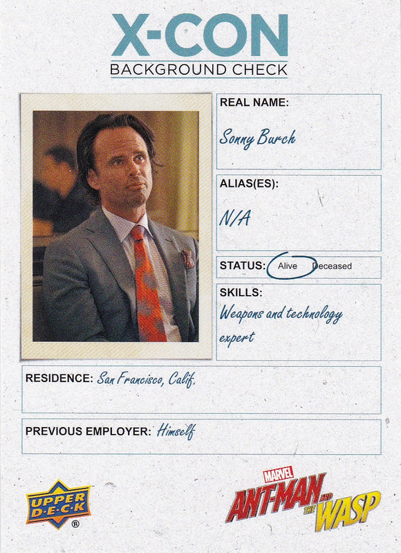 Ant-Man And The Wasp - X-Con Background Check card XCB7 Sonny Burch