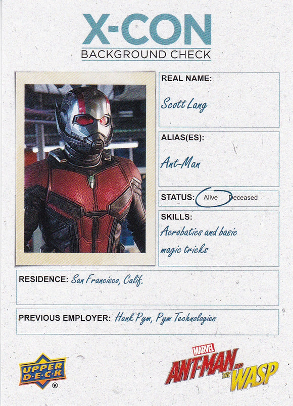 Ant-Man And The Wasp - X-Con Background Check card XCB1 Ant-Man