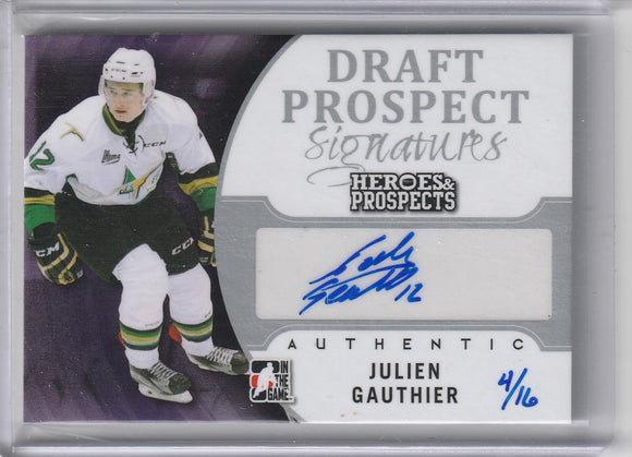 Julien Gauthier 2015-16 ITG Heroes and Prospects Draft Prospect Autograph DP-JG1