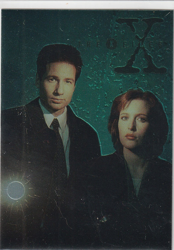 1995 Topps X-Files Finest Chromium Pomo card TXFM1 Mulder and Scully
