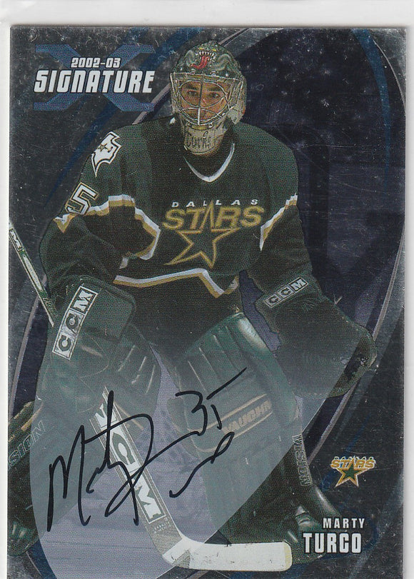 Marty Turco 2002-03 Be A Player Signature Autograph card #165