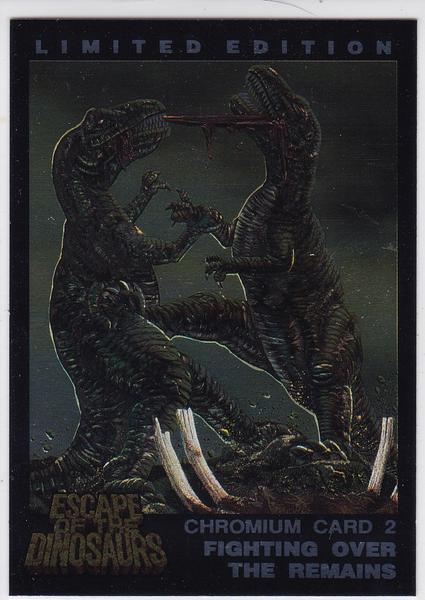 1993 Dynamic Escape Of The Dinosaurs Chromium card #2 Fighting Over