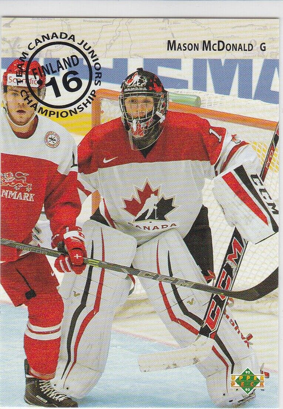 Mason Mcdonald 2016-17 UD Team Canada Juniors U20 Retro card R4
