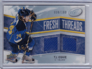 T.J. Oshie 2008-09 UD Ice Fresh Threads Jersey card FT-TO #d 030/100