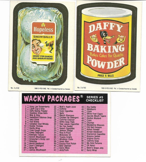 1989 O-Pee-Chee Wacky Packages Stickers Choose your numbers from the list